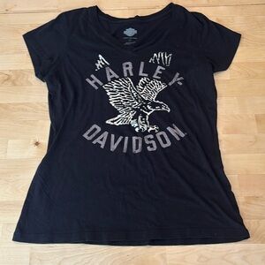 Harley Davidson eagle women’s neck black shirt, size large, short sleeve